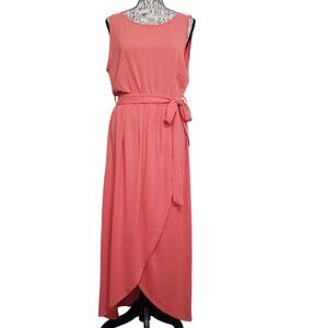 Zenana Tank Maxi Dress Pink Orange Elastic Tie Waist Wrap Skirt Large
